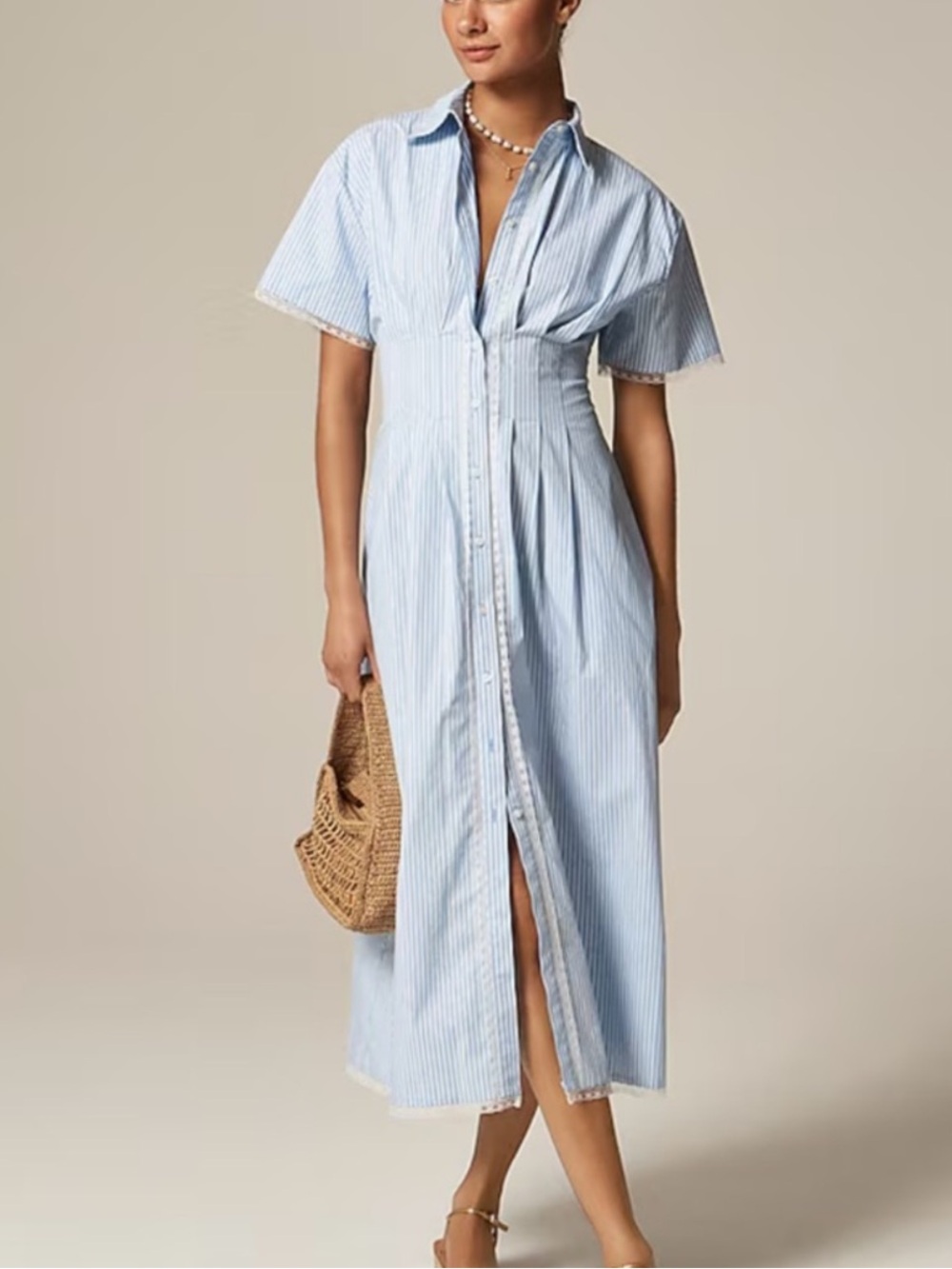 J. Crew Wren Lace Trim Striped Shirt Dress - Picture 1 of 9